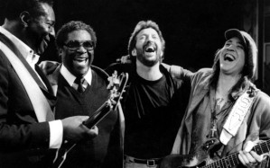 Good music makes good people smile (left to right): Albert King, BB King, Eric Clapton, Stevie Ray Vaughan